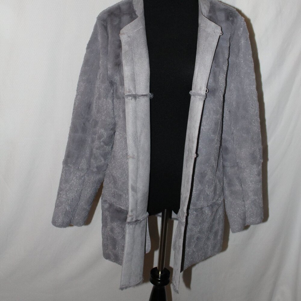 CARLOS FALCHI CHI Reversible Luxury Jacket Gray Faux Fur Suede Feel M New